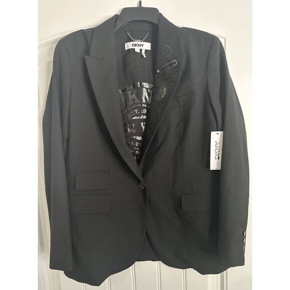 DKNY Women's Embellished Peak-Lapel One-Button Jacket Blazer Modern Chic Black 8 - Picture 8 of 13